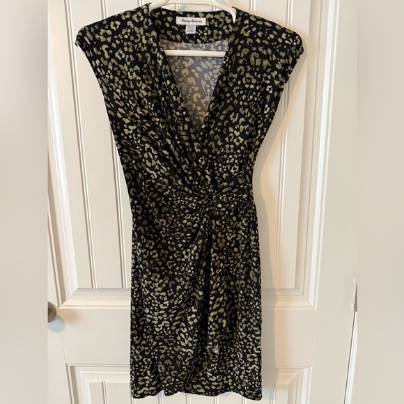Tommy Bahama Dresses & Skirts - Tommy Bahama Leopard Print Knot Front Dress Black XS Sleeveless